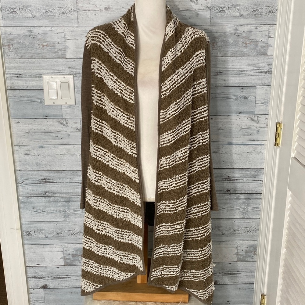 LOVE RICHE BROWN STRIPED CARDIGAN SWEATER